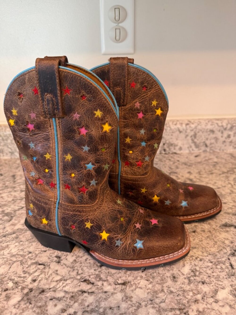 Kids Dan Post Starlett Western Cowgirl Boots Size 13D with Inlaid Stars